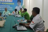 Ketua Badan Otonom Gerbang Tani Papua Barat Daya, Yustanto, menggelar rapat koordinasi antar badan otonom bersama Dewan Pengurus Wilayah (DPW) Partai Kebangkitan Bangsa (PKB) Papua Barat Daya, Senin (19/1/2026) (Foto : koreri.com)